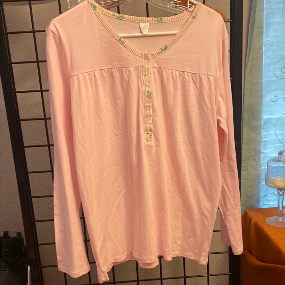 Pink Long Sleeve half Buttoned PJ Top